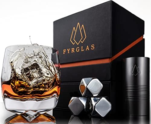 Whisky Glass Gift Set - Unique Luxury Welsh Whiskey Glass Tumbler UK Design with Cocktail Measure and Cooling Cubes