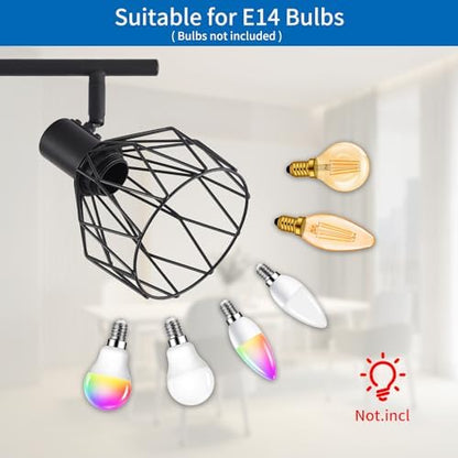 ANWIO Kitchen Spot Lights Ceiling,6 Way Black Lounge Industrial Wall Lights-Adjustable SpotLights Ceiling Lights Wire Cage with E14 Base,Light Fittings Ceilings for Kitchen Living Room(EUC-EA190813)