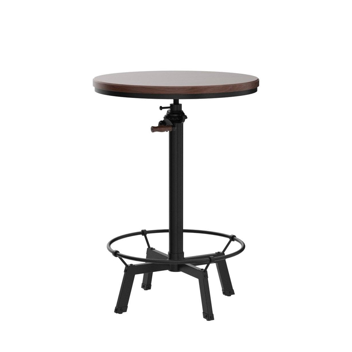 BOKKOLIK Industrial Bar Table 33.47-39.37inch Height Adjustable Swivel Wooden Top Vintage Breakfast Dining Table Farmhouse Cocktail Bistro Pub Table