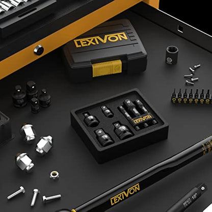 LEXIVON Impact Socket Adapter Combo Kit, 7-Piece Increaser, Reducer & Extension Set | 1/4"-3/8"-1/2" Impact Driver Conversions, Active Rust Protection by Black-Phosphate Coating Treatment (LX-109)