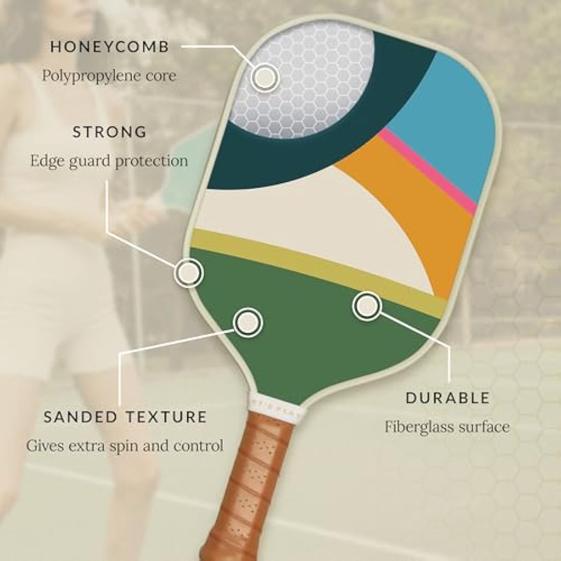 Pickleball Paddle with Cutouts, Strong and Durable Fiberglass Surface, Lightweight, Honeycomb Core and Comfort Grips, Tournament or Leisure Games, USAPA Approved