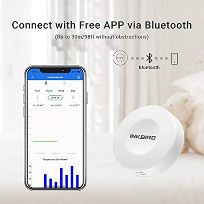 Inkbird IBS-TH1 Temperature Data Logger Recorder Bluetooth Thermometer Hygrometer Wireless Temperature Humidity Monitor for Incubator Reptile Vivarium Greenhouse