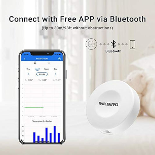 Inkbird IBS-TH1 Temperature Data Logger Recorder Bluetooth Thermometer Hygrometer Wireless Temperature Humidity Monitor for Incubator Reptile Vivarium Greenhouse