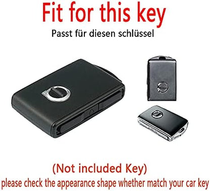 HIBEYO Key Case Fits for Volvo Smart Car Key Case Protective Cover Compatible with Volvo XC60 XC70 XC90 C30 S60 S80 S90 V60 V70 V90 key rings Key Box Leather Key Fob Accessories Side Buttons-