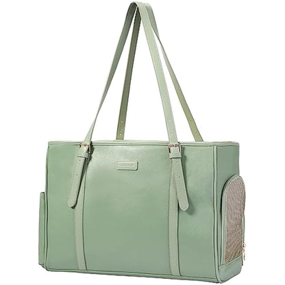 Lasaviin Fashion Dog Purse Pet Carrier Leather Bag for Small Dogs Cats Puppy, Portable Tote Bag Airline Approved Soft-Sided Carriers (Green)