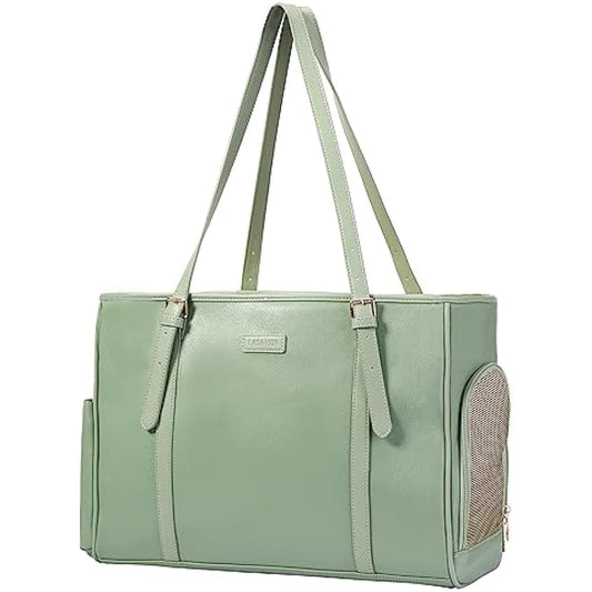Lasaviin Fashion Dog Purse Pet Carrier Leather Bag for Small Dogs Cats Puppy, Portable Tote Bag Airline Approved Soft-Sided Carriers (Green)