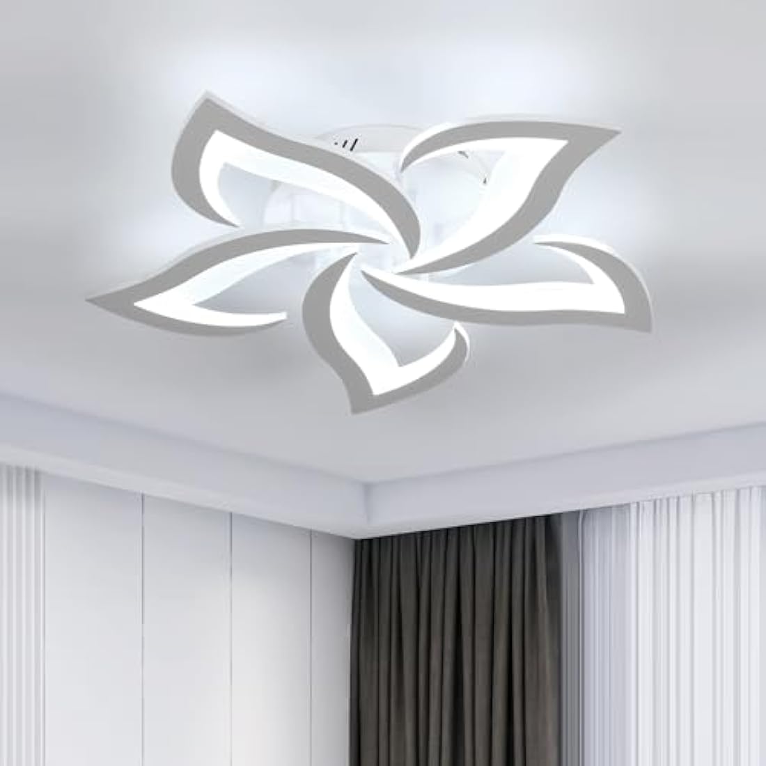 Riserva LED Ceiling Light, 60W Mordern Ceiling Lamp White, 6500K Cool White, Acrylic Petal Design Chandelier for Bedroom, Living Room, Dining Room, Kitchen, Φ60cm