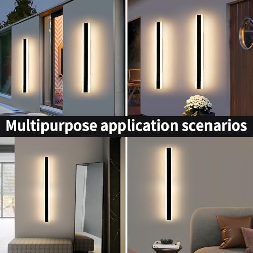 Mikeru 100cm LED Outdoor Wall Light, 2 Pack with Remote Control Dimmable, 3 Colour Temperature 3000K/4500K/6500K Exterior Wall Sconce, IP65 Waterproof Outdoor Porch Wall Light for Balcony, Patio