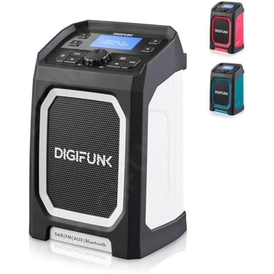 DigiFunk Work Site Radio | USB Rechargeable | DAB+, DAB, FM, Bluetooth, AUX Input | IP65 Waterproof Rugged Durable Design | Perfect for Builders, Outdoors, Warehouse, Garage, DIYer, Shed