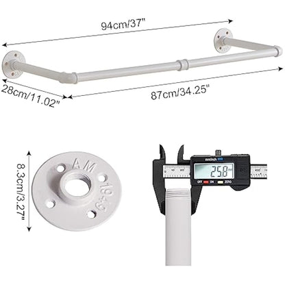IBUYKE 94 cm Wall Mounted Coat Rack Industrial Design Wall Mount Removable Clothes Rack Space-Saving, Holds up to 50 kg, Two Bases, White TYJ001W-2