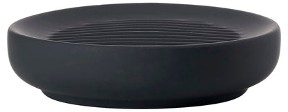 Zone Denmark Ume Soap Dish, Bathroom Accessory with Soft Touch Surface and Drainage Ridges, Stoneware Material, Ø 12 cm H 3 cm, Black