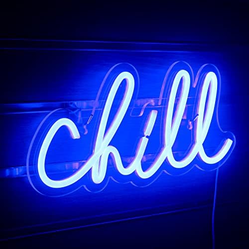 ineonlife Chill Neon Sign Blue Led Sign Chill Neon Wall Light 14'' x 7'' Letter Led Signs for Wall Decor Led Lights for Bedroom Bar Hotel Game Room