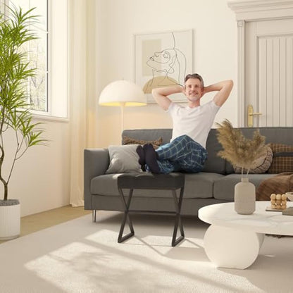 YMYNY Vanity Stool, Linen Footrest, Square Ottoman Bench with X-Shaped Metal Legs, Small Side Table Makeup Dressing Seat for Living Room, Bedroom, Entryway, Hallways 40×30×46CM Black HBD033B