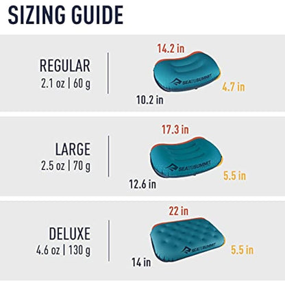 Sea to Summit - Aeros Ultralight Deluxe Pillow XL - Lightweight Inflatable Travel Pillow - Lock System - Ultra-Sil Zippered Pouch - For Camping & Bikepacking - 56 x 36 x 14cm - Sea Foam Green - 130g
