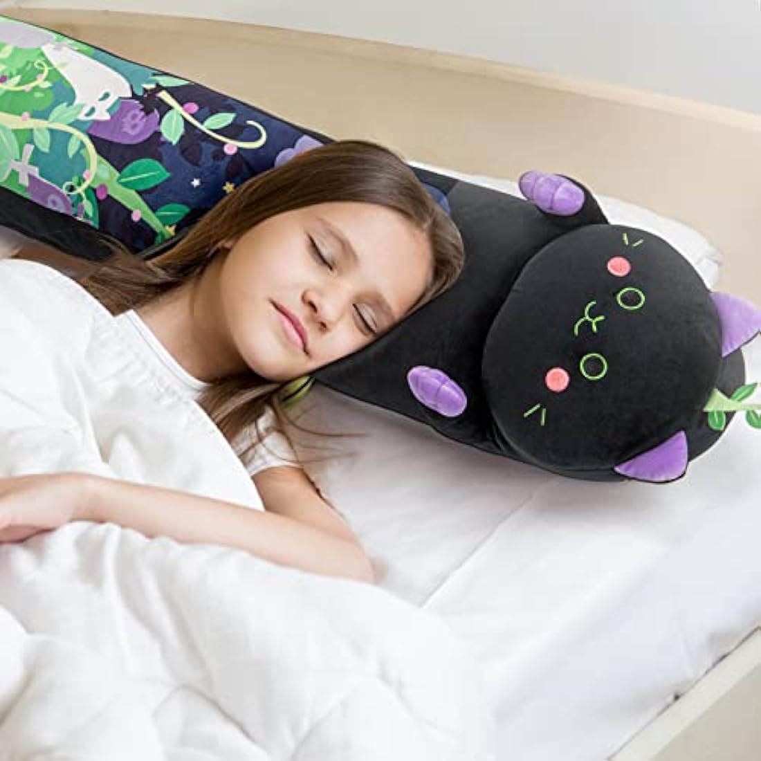 Mewaii 51in Long Devil Mint Cat Plush Pillows Stuffed Animals Squishy Pillows - Plushie Cute Kitty Sleeping Hugging Plush Pillow Soft Toys for Kids(Black)