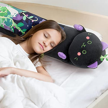 Mewaii 51in Long Devil Mint Cat Plush Pillows Stuffed Animals Squishy Pillows - Plushie Cute Kitty Sleeping Hugging Plush Pillow Soft Toys for Kids(Black)