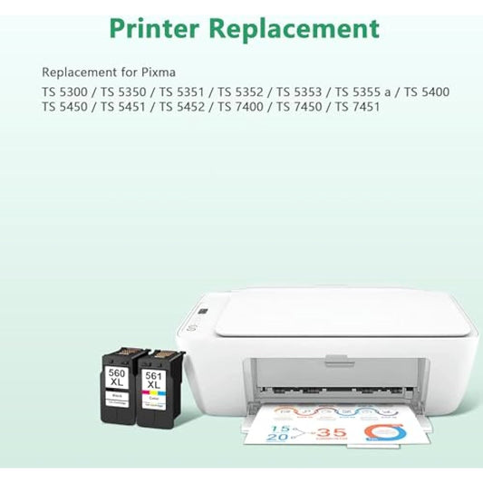 LIFOR PG-560XL CL-561XL 560XL 561XL Replacement for Canon 560 561 Ink Cartridges for Pixma TS7451 TS7450 TS5350 TS5351 TS5350a TS5351 TS5352 (1 Black 1 Colour)