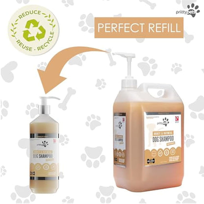 Oatmeal Dog Shampoo PRITTY PETS 5 LITRE Oatmeal Shampoo for Dogs - Professional PH Balanced, Cruelty Free, Silicone & Paraban Free, Puppy Friendly Dog Grooming Shampoo - Made in the UK (5L with Pump)
