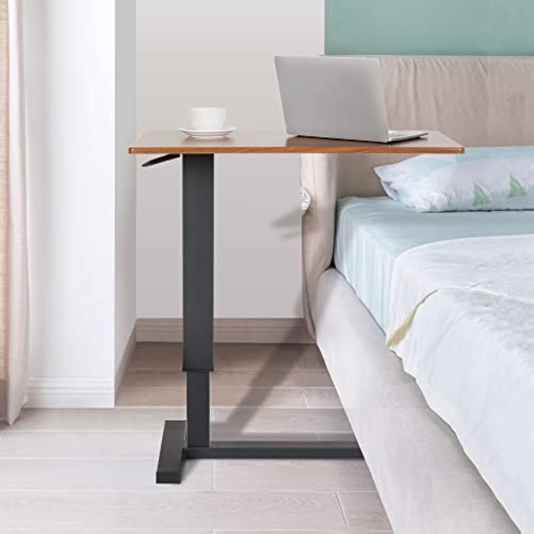 FATIVO Overbed Bedside Table with Rolling Wheels 80x40x89.5cm C Shape Side Table Adjustable Height Hospital Bed End Table Sofa Large Laptop Side Table for Couch, Living Room, Multiple Uses
