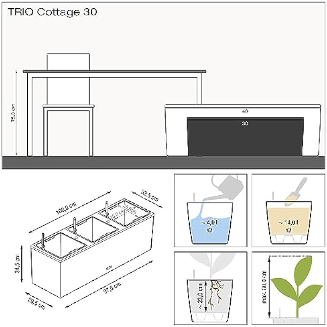 LECHUZA TRIO Cottage 30 sandy brown 15006