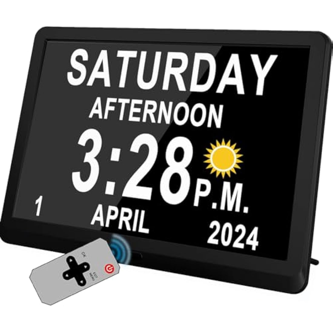 Véfaîî 10" Inch Large Digital Clock with Auto DST and Sun Moon Icons, Custom Reminders and Calendar, Day Date for Seniors Dementia Alzheimers' Clock with Remote Control
