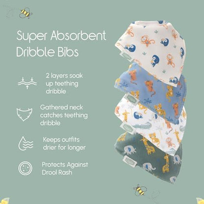 Ziggle - Bandana Dribble Bibs - Cotton Front Baby Bibs Newborn to 24 Months - Newborn Baby Gifts - Bibs For Comfortable Kids