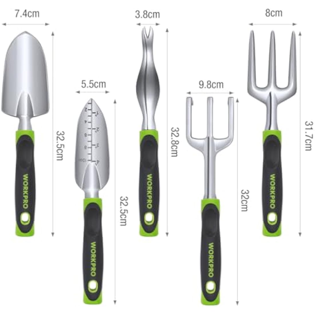 WORKPRO 5 Pcs Gardening Tools Cast Aluminum Garden Set with Fork, Weeder, Claw, Trower, Soil Shovel for Gardener