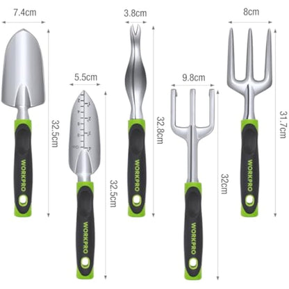 WORKPRO 5 Pcs Gardening Tools Cast Aluminum Garden Set with Fork, Weeder, Claw, Trower, Soil Shovel for Gardener