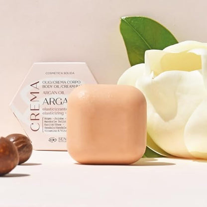 Senso Naturale Argan Solid Body Oil - Moisturising Body Cream Elastic for Firm Skin - Prevents Tone Loss and Stretch Marks - Vitamin E - Vegan - Equivalent to 500 ml Liquid