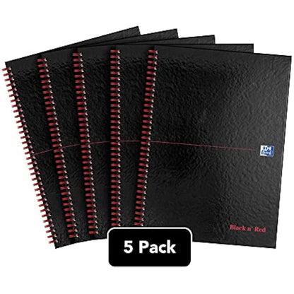 Oxford Black n' Red A4 Notebook, Glossy Hardback Wirebound, 140 pages, Lined (Pack of 5)