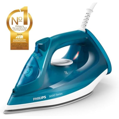 Philips Perfect Care 3000 Series Steam Iron, 2600 W Power, 40 g/min Continuous Steam, 200 g Steam Boost, 300 ml Water Tank, Ceramic Soleplate, Blue (DST3040/79)