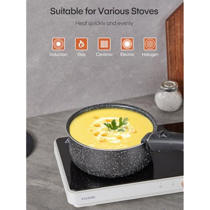 FOHERE Pots and Pans Set Nonstick, 8 Piece, with 2 Detachable Handles and 2 Lids, Induction Kitchen Cookware Set for All Stoves, Oven Safe, Saucepan and Frying Pan, RV Cookware, Aluminum