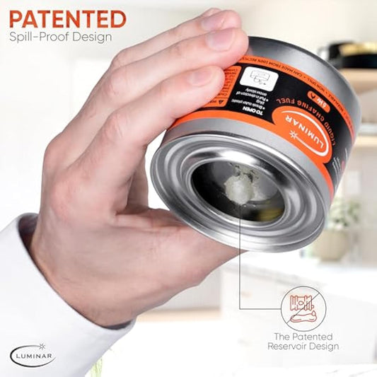 Luminar Resealable-Wick Chafing Fuel Cans, 24 Pack, 6 Hour - Premium Quality Burners for Food Warmers - No More Spills, Waste, or Hassle - Perfect for Convenient, and Long-Lasting Event Catering