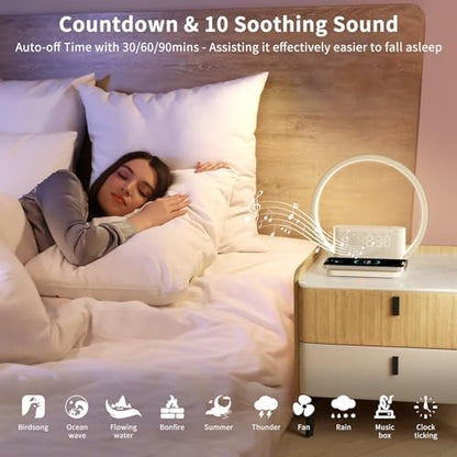 blonbar Bedside Lamp, Wake-Up Light, 10 Watt Wireless Charger, Touch Dimmable Table Lamp, Sunrise Alarm Clock, 3 Levels of Brightness, Soothing Sound, Bedroom Sleep Aid for Babies & Adults