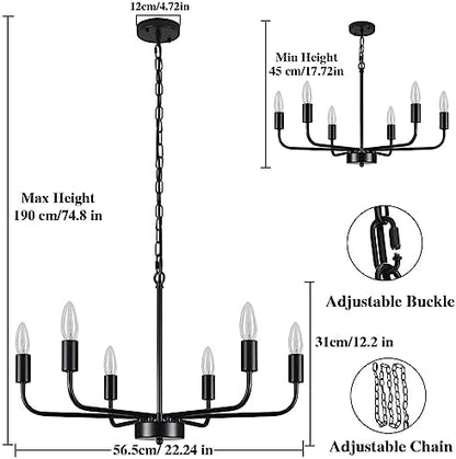 MRHYSWD Black Chandeliers Ceiling Lights Living Room, 6 Lights Pendant Light Fitting Industrial Ceiling Lighting for Kitchen Dining Room Bedroom Hall, Height Adjustment, E14 Bulbs (Exclude)
