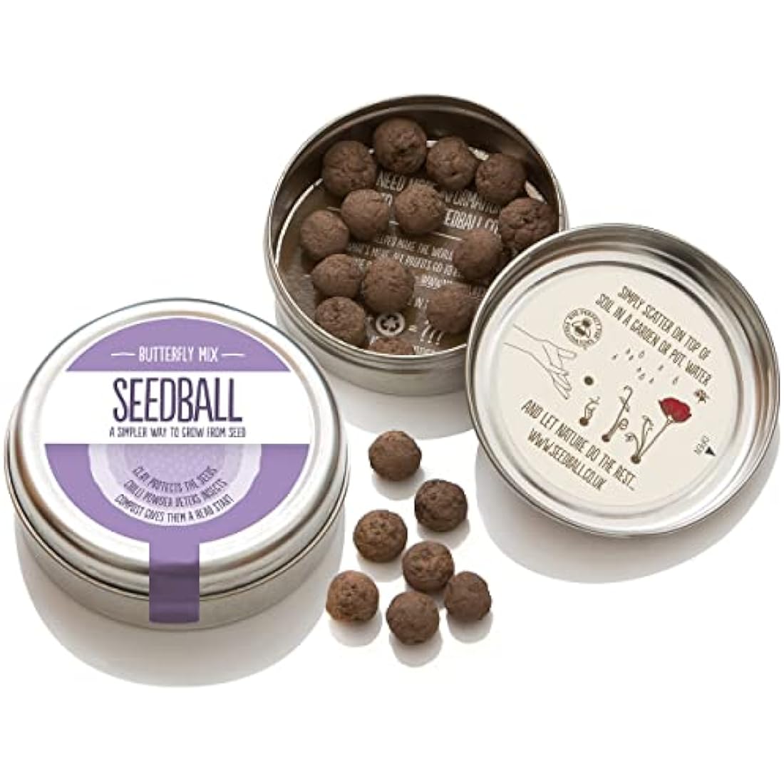 SEEDBALL Butterfly Mix Seed Bombs (Wild Flower Tin) - 20 Seed Balls Per Pack | Eco Friendly British Wildflower Seeds | Clay Protected Seed Bomb for Butterflies – A Mix of Purple, Pink & Blue Flowers