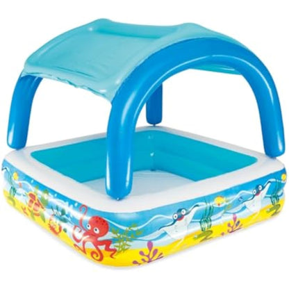 Bestway Inflatable Paddling Pool | Kids, Toddler Outdoor Garden Paddling Pool with Shade, Canopy Baby Pool, Ages 2+, Blue