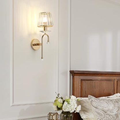 Modern Crystal Wall Light Sconce, E14 Rose Gold Crystal Wall Lamp, Wall Lighting Fixtures for Living Room Bedside Bedroom Corridor Dining Room Hallway (Gold-B)