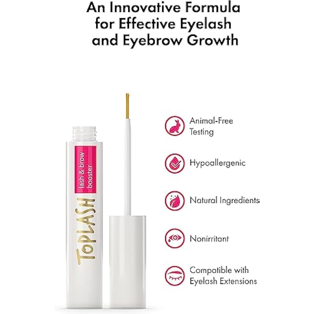 TOPLASH Eyelash Growth Serum - Innovative Eyelash and Eyebrow Growth Serum for Longer, Thicker, Fuller Brows & Lash Boost - Natural, Cruelty-Free & Hypoallergenic - 0.10 fl.oz.