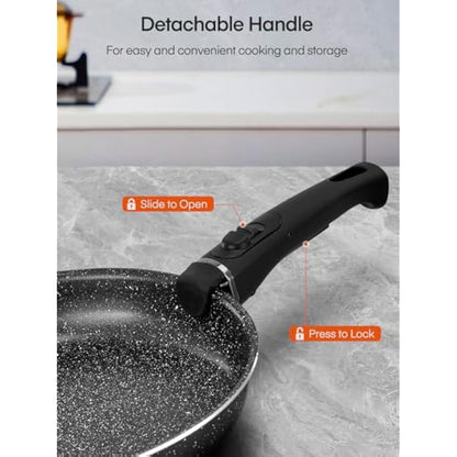 FOHERE Pots and Pans Set Nonstick, 8 Piece, with 2 Detachable Handles and 2 Lids, Induction Kitchen Cookware Set for All Stoves, Oven Safe, Saucepan and Frying Pan, RV Cookware, Aluminum