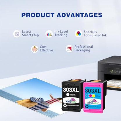 303XL Ink Cartridges Replacement for HP 303 for HP 303XL Ink Cartridges for ENVY Photo 6220 6230 6234 6255 6258 7100 7120 7130 7134 7234 7820 7830 7155 7865, 2 Pack
