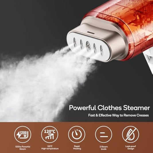 Newbealer Clothes Steamer, Portable Handheld Steamer for Clothes, 20s Fast Heat Up, 1200W 180ml Detachable Water Tank, Horizontal & Vertical Steaming for Home & Travel
