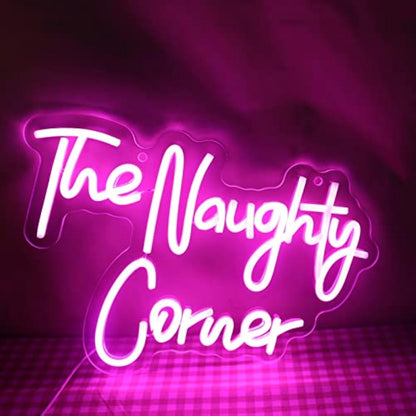 QiaoFei LED "The Naughty Corner" Neon Sign Pink Word/Letters USB Powered Neon Lights for Girls Room Home Bar Art Wall Decor Party Window Living Room Decor Birthday Christmas' Gift(Pink)