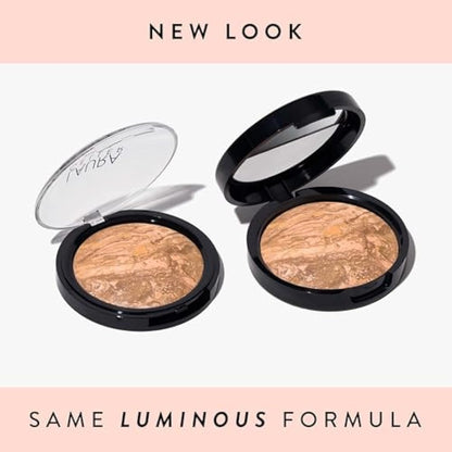 LAURA GELLER Baked Balance-n-Glow Illuminating Powder Foundation (Porcelain) Buildable Sheer to Light Coverage Baked Foundation, Satin Finish