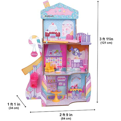 KidKraft Candy Castle Wooden Dolls House with Furniture and Accessories, Play Set with Llama Unicorn Figurine, Ice cream Cone Lift and Gummy Bear Chair for Dolls, Kids' Toys, 20242