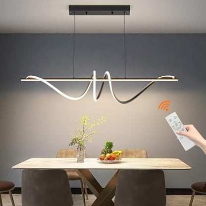 Mikeru Modern 100cm Spiral Pendant with Remote Control 3000K/4500K/6500K Dimmable Dining Room Pendant Light, Brightness 10%-100% Adjustable Island Light, Height Adjustable 1.5M LED Pendant Light