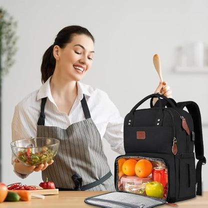 MATEIN Laptop Lunch Backpack, Picnic Backpack with Insulated Compartment, 17 Inch Ice Rucksack for Men Women with USB Port, Cooler Lunch Bag for Camping Travel Business Work, Black