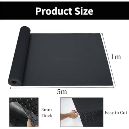 ybaymy Garage Floor Mats, 1 X 5m Waterproof Garage Flooring Matting, Heavy Duty Anti Slip Rubber Mat, Commercial Rubber Matting Roll for Workbench, Kitchen, Gym, Shed Flooring, Van Flooring