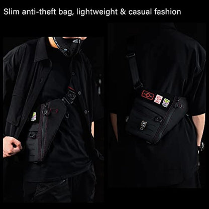 TACTICAL_GEEK Cache L1 Sling Shoulder Bag, Lightweight Multipurpose Daypack, Chest Backpack Casual Shoulder Crossbody for Daily Carry, Outdoor Sports, Hiking, Camping, Trekking, Black Red& Left