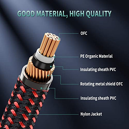 OTraki 2 Pcs Braided Guitar Lead Instrument Cables 2m, 6.5ft Guitar Cable 6.35mm 1/4", Electric Guitar Cable, Instrument Cable For Electric Bass Keyboard, Amp, Speaker, Pro Audio(Red+Green)